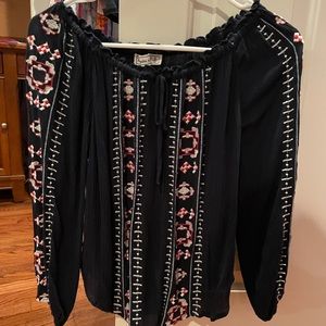 Abercrombie and Fitch Navy Embroidered Blouse